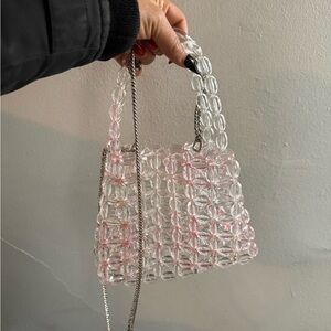 Transparent Beaded Handbag with Chain Strap